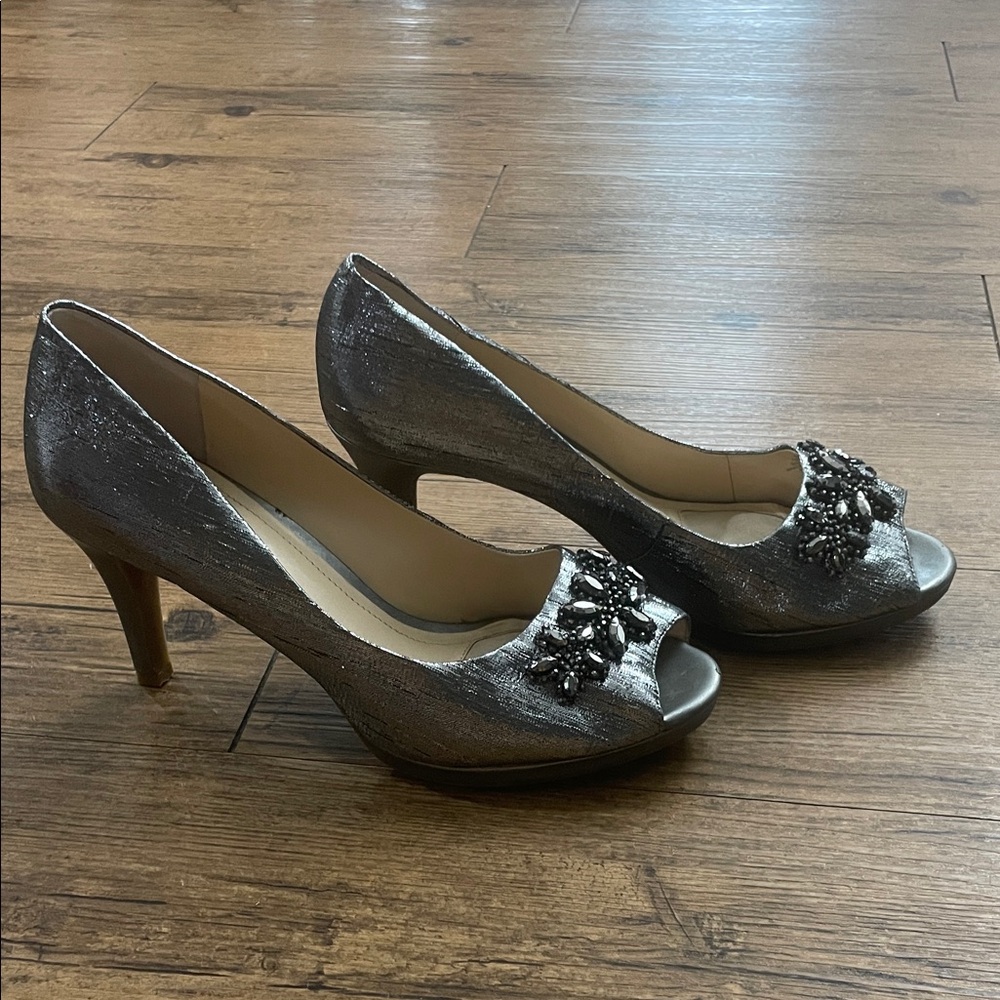 Alex Marie Metallic Silver Embellished Heels